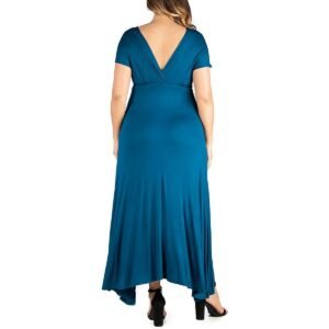 24seven Comfort Apparel Womens V-Neck Ruched Midi Dress