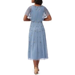 Adrianna Papell Women's Mesh Embellished Short Sleeve V-Neck Midi Dress